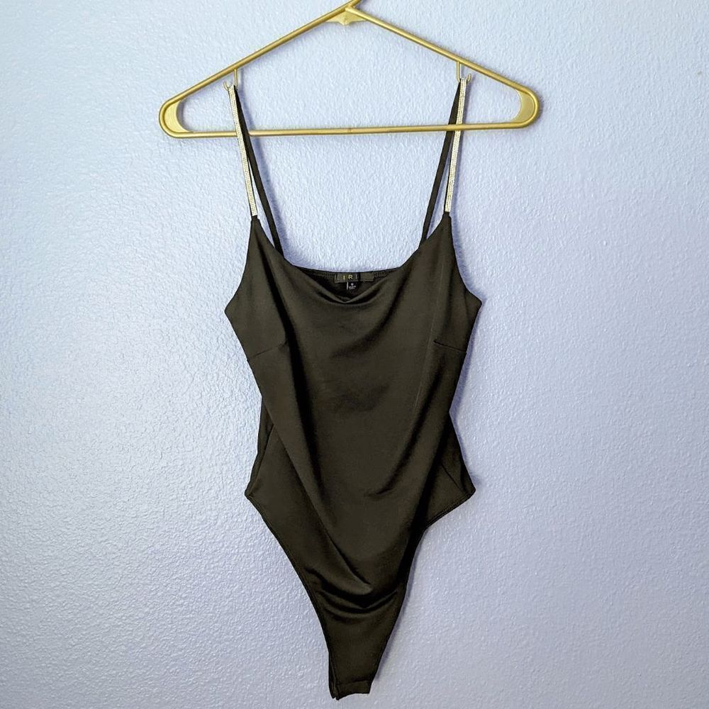 Women's Iris Bodysuit Sleeveless Black Silver Sequined Straps Small Button EUC
